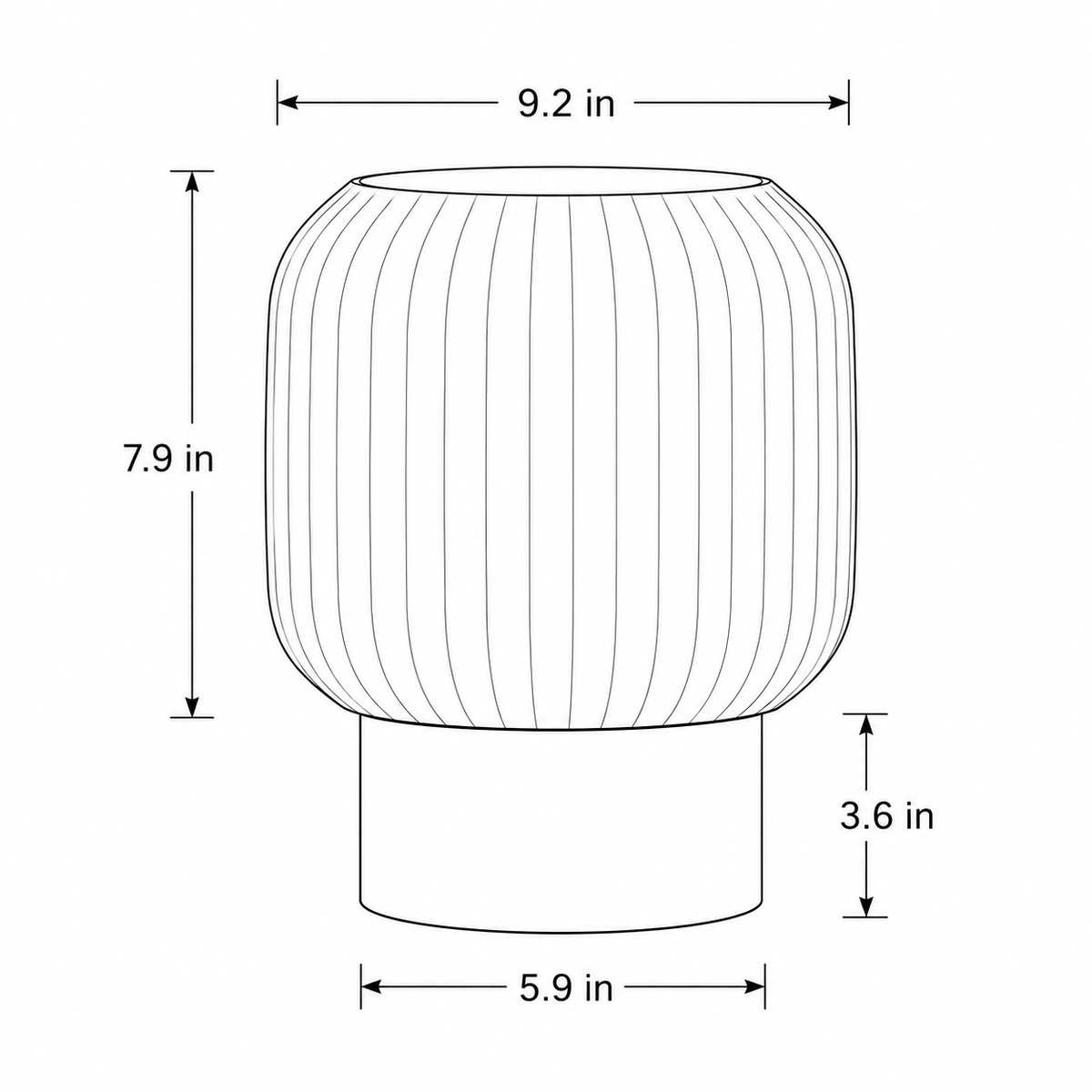 Drum Ribbed Table Lamp dimensions - shade 9.2 x 7.9 inches, base 5.9 x 3.6 inches