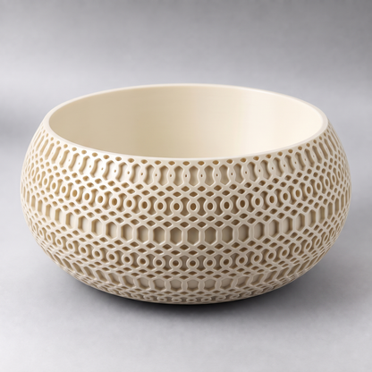 DiyArts Lattice Catch-All Bowl in Jade White, satin semi-gloss finish, openwork mesh lattice wall, studio product shot