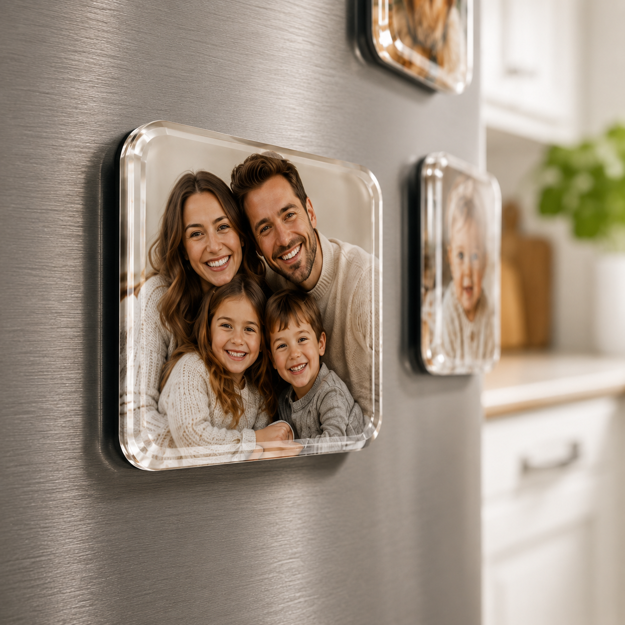 close up acrylic photo magnet with glossy finish