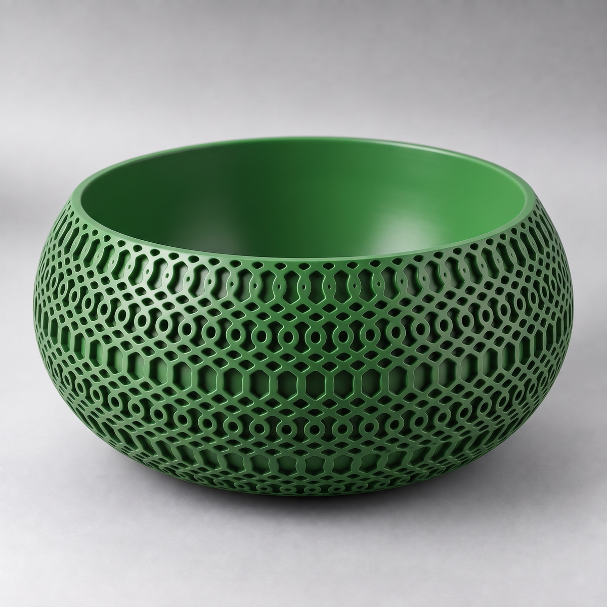 DiyArts Lattice Catch-All Bowl in Mistletoe Green, satin semi-gloss finish, openwork mesh lattice wall, studio product shot