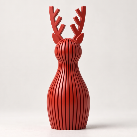 Ribbed Reindeer Sculpture in Red with a satin semi-gloss finish, front view