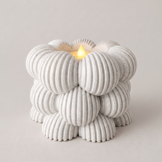 Bubble Tealight Candle Holder – Vertical Ribbed – White Marble, LED tealight not included