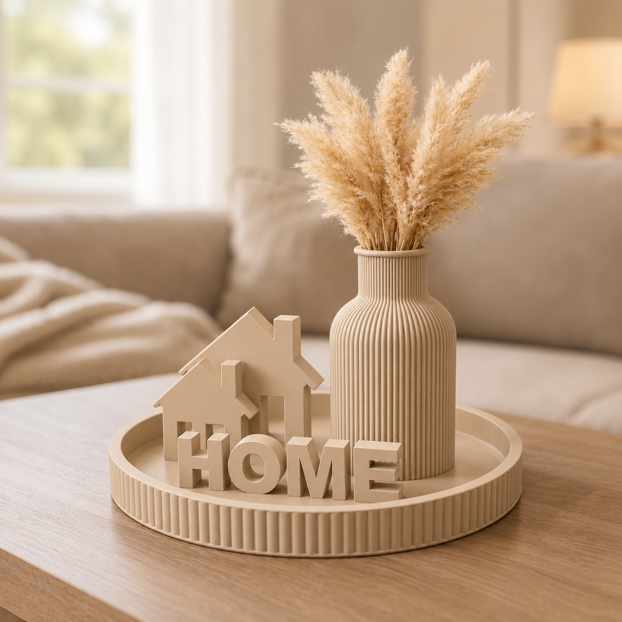 White HOME Decorative Centerpiece Tray with Vase & House Accents | Farmhouse Table Decor