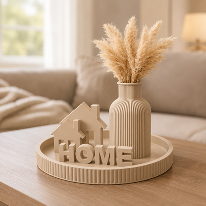 White HOME Decorative Centerpiece Tray with Vase & House Accents | Farmhouse Table Decor