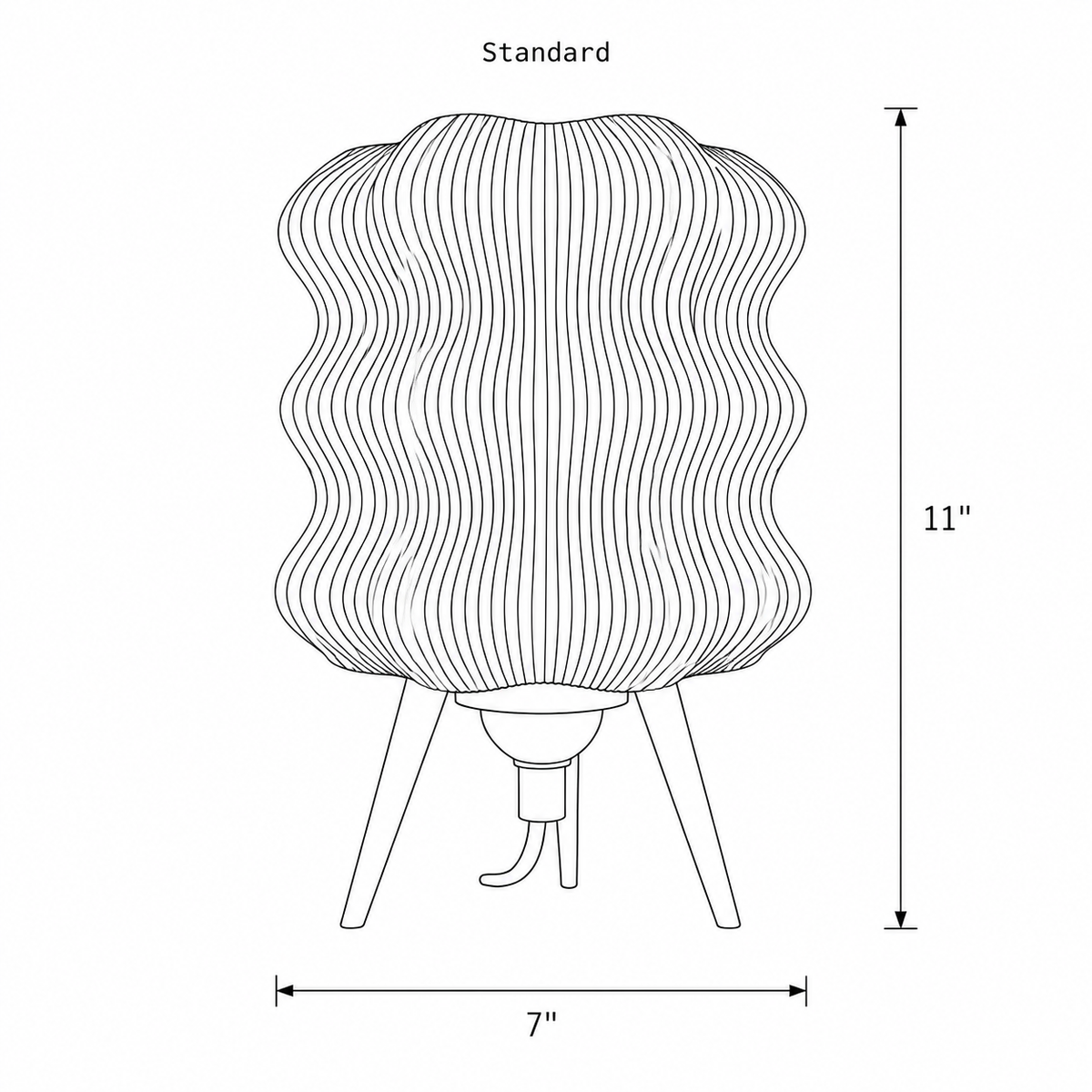 Wave Table Lamp dimensions: 11 inches tall, 7 inches wide