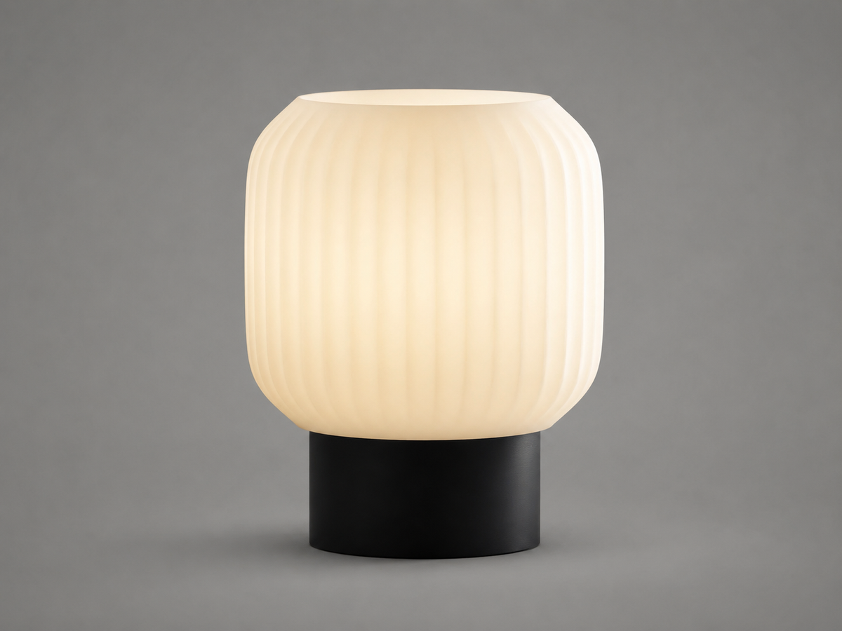 DiyArts Drum Ribbed Table Lamp in Matte Black, studio product shot