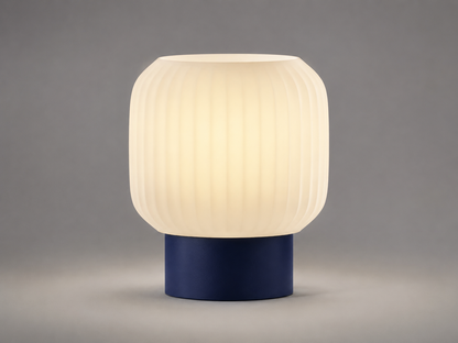 DiyArts Drum Ribbed Table Lamp in Deep Indigo Blue, studio product shot