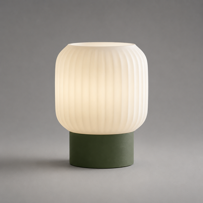 DiyArts Drum Ribbed Table Lamp in Moss Green, studio product shot