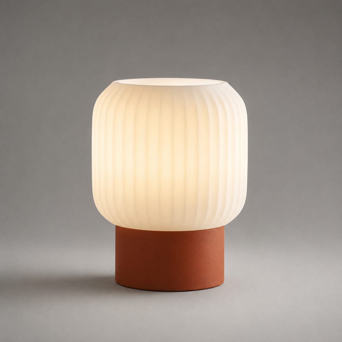 DiyArts Drum Ribbed Table Lamp in Burnt Rust, studio product shot