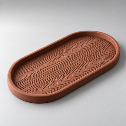 DiyArts Grain Oval Valet Tray in Burnt Rust, raised wood-grain texture, studio product shot