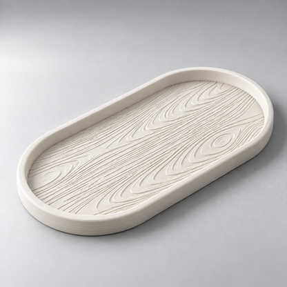 DiyArts Grain Oval Valet Tray in Jade White, raised wood-grain texture, studio product shot