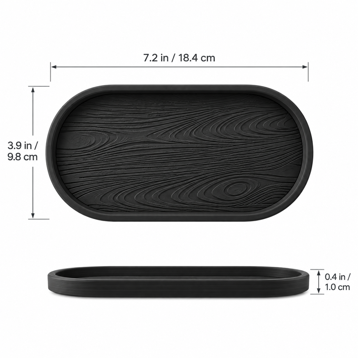 Grain Oval Valet Tray dimensions - 7.2 inches long, 3.9 inches wide, 0.4 inches tall