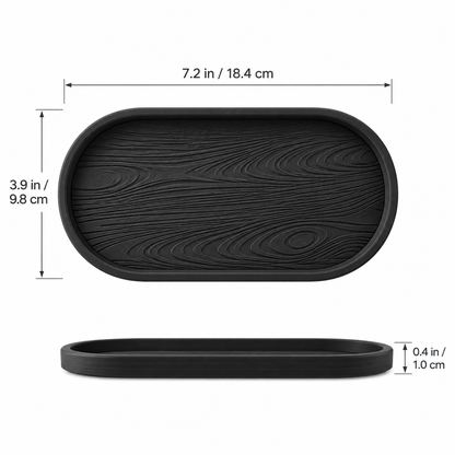 Grain Oval Valet Tray dimensions - 7.2 inches long, 3.9 inches wide, 0.4 inches tall