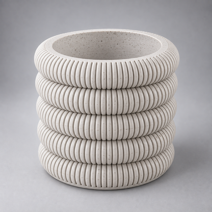 DiyArts Coin Stack Planter with Drip Tray in White Marble, speckled stone-look finish, studio product shot