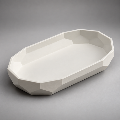 DiyArts Facet Oval Catch-All Tray in Jade White, faceted geometric wall, studio product shot