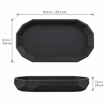 Facet Oval Catch-All Tray dimensions - 10.0 inches long, 6.2 inches wide, 1.5 inches tall