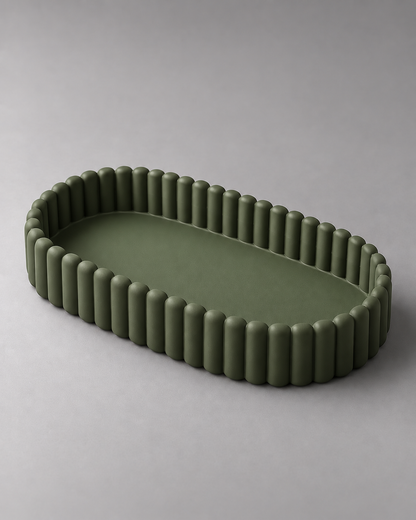 DiyArts Ripple Catch-All Tray in Moss Green, fluted oval dish, studio product shot