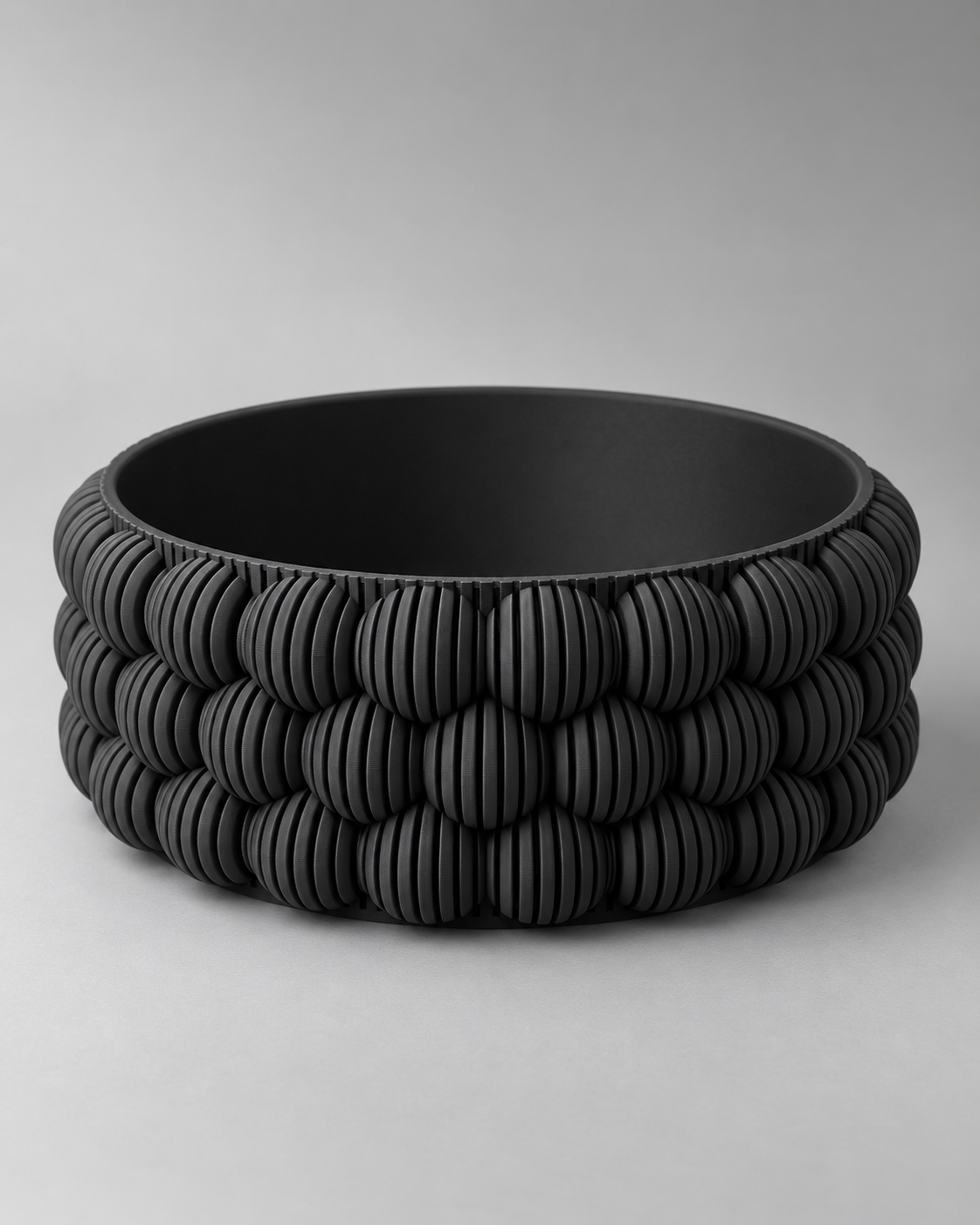 DiyArts Bubble Catch-All Bowl in Matte Black, ribbed bubble texture, studio product shot