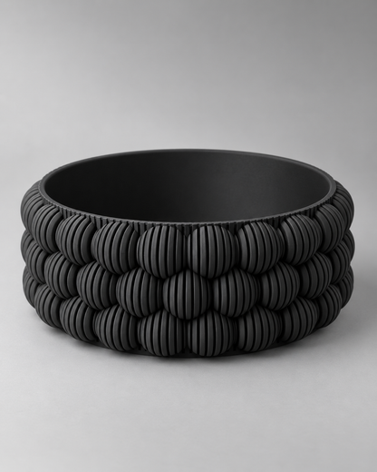 DiyArts Bubble Catch-All Bowl in Matte Black, ribbed bubble texture, studio product shot