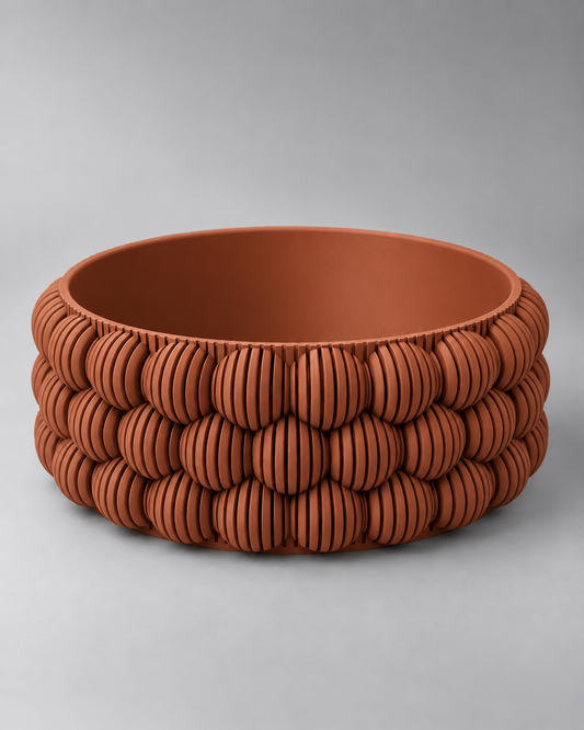 DiyArts Bubble Catch-All Bowl in Burnt Rust, ribbed bubble texture, studio product shot