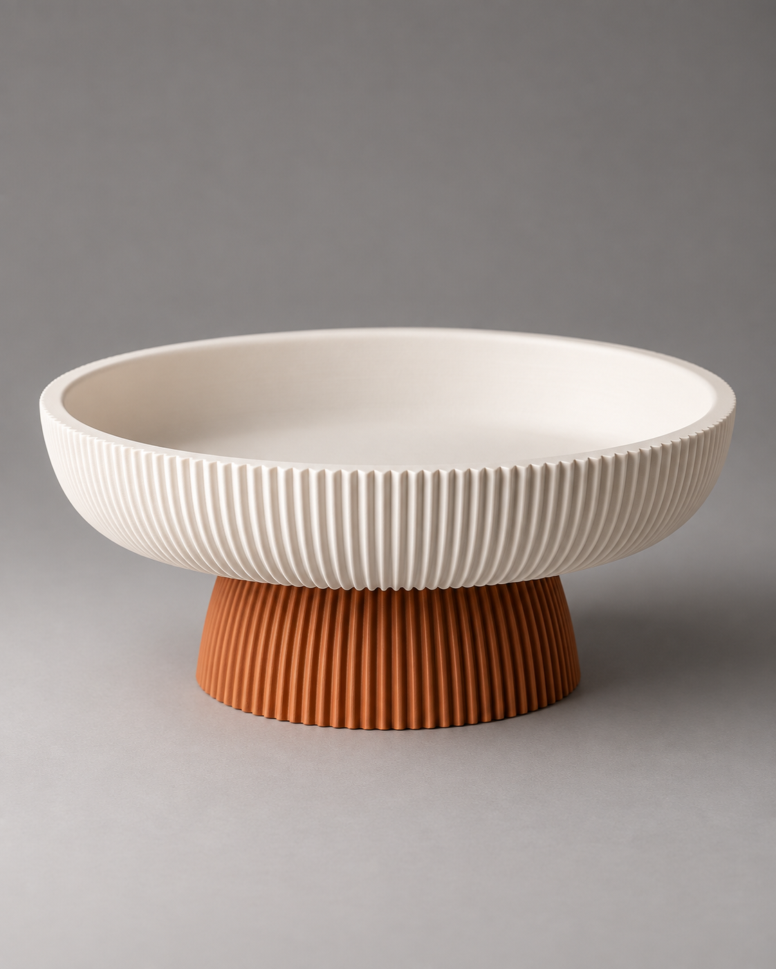 DiyArts Column Pedestal Bowl, Jade White fluted bowl on Burnt Rust base, studio product shot