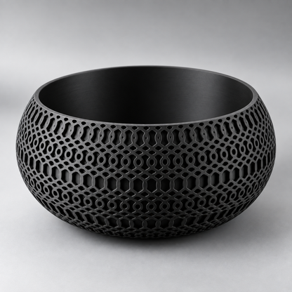 DiyArts Lattice Catch-All Bowl in Matte Black, openwork mesh lattice wall, studio product shot