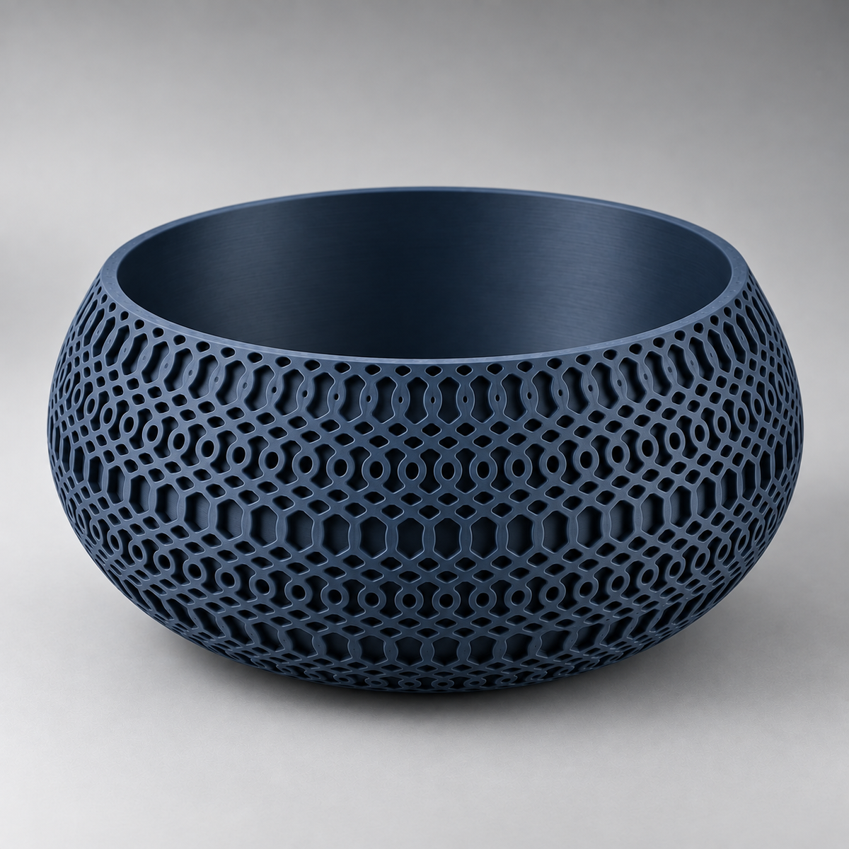 DiyArts Lattice Catch-All Bowl in Deep Indigo Blue, openwork mesh lattice wall, studio product shot