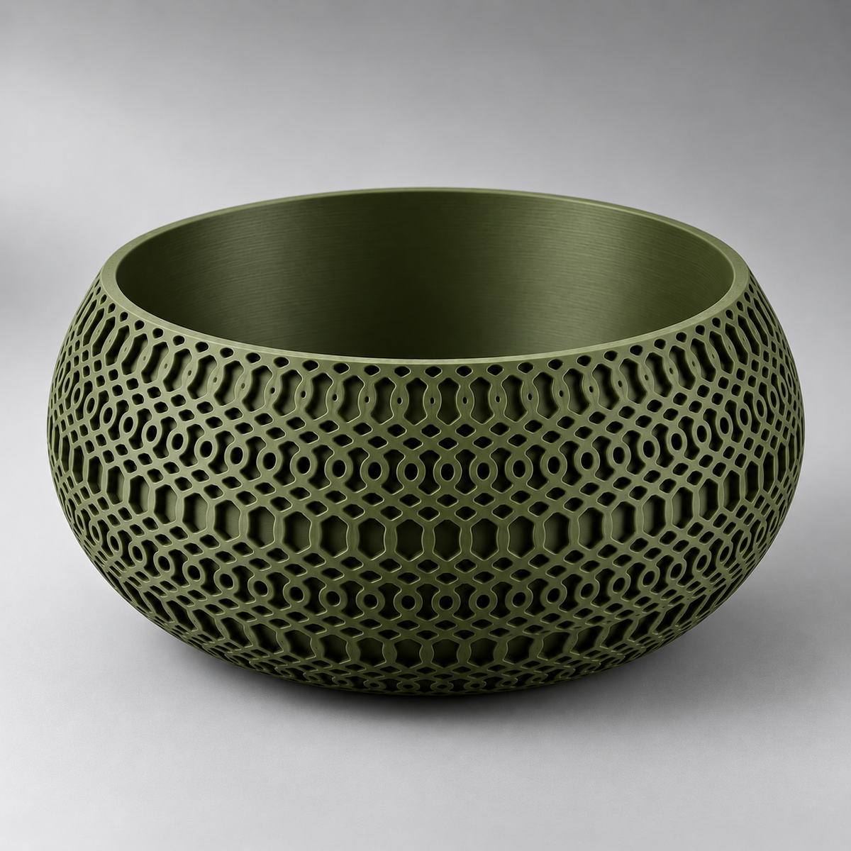 DiyArts Lattice Catch-All Bowl in Moss Green, openwork mesh lattice wall, studio product shot