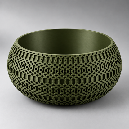 DiyArts Lattice Catch-All Bowl in Moss Green, openwork mesh lattice wall, studio product shot