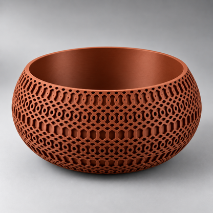 DiyArts Lattice Catch-All Bowl in Burnt Rust, openwork mesh lattice wall, studio product shot