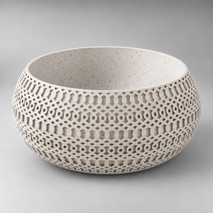 DiyArts Lattice Catch-All Bowl in White Marble, speckled stone-look finish, studio product shot