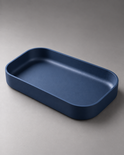 DiyArts Edge Valet Tray in Deep Indigo Blue, minimal rounded rectangle dish, studio product shot