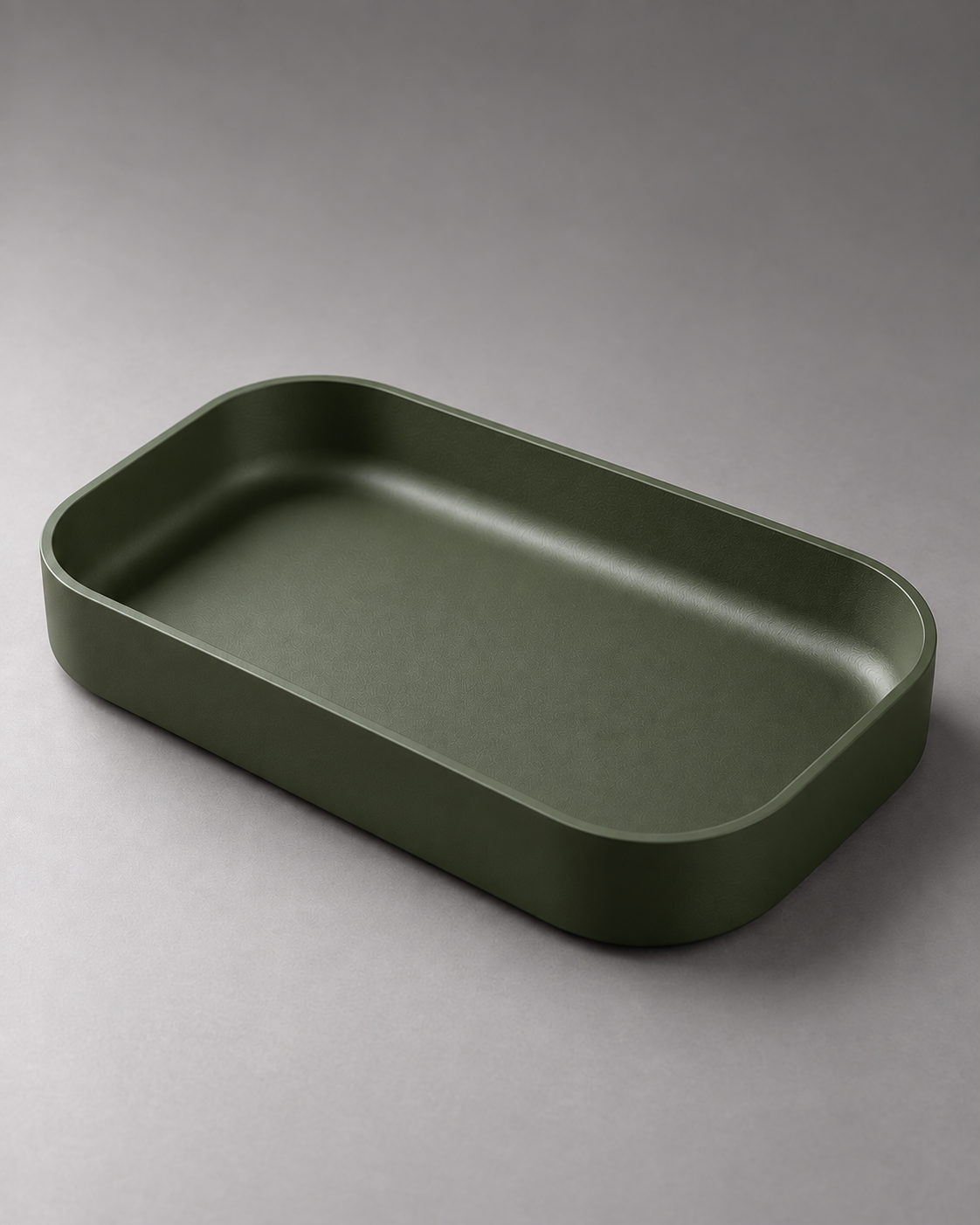 DiyArts Edge Valet Tray in Moss Green, minimal rounded rectangle dish, studio product shot
