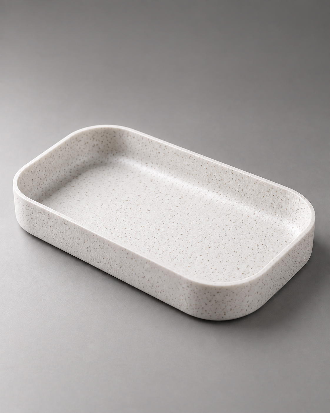 DiyArts Edge Valet Tray in White Marble, speckled stone-look finish, studio product shot