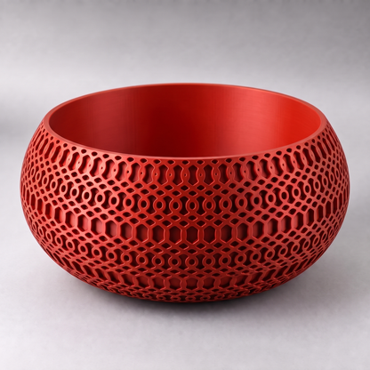 DiyArts Lattice Catch-All Bowl in Red, satin semi-gloss finish, openwork mesh lattice wall, studio product shot