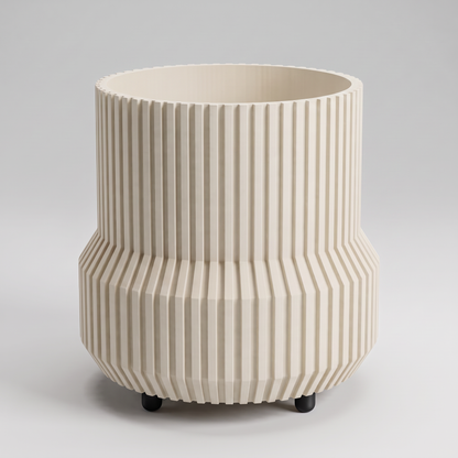 DiyArts Chubby Fluted Planter with Feet in Jade White with matte black feet, stepped ribbed 4.5 inch plant pot, studio product shot